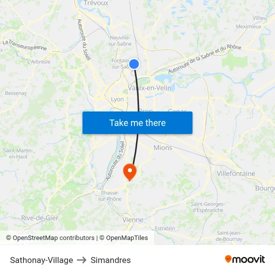 Sathonay-Village to Simandres map