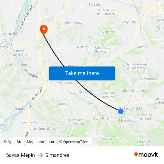 Savas-Mépin to Simandres map