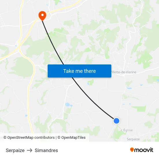 Serpaize to Simandres map