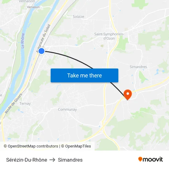 Sérézin-Du-Rhône to Simandres map
