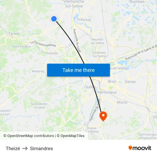 Theizé to Simandres map