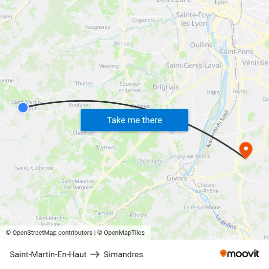 Saint-Martin-En-Haut to Simandres map