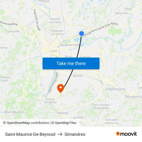 Saint-Maurice-De-Beynost to Simandres map