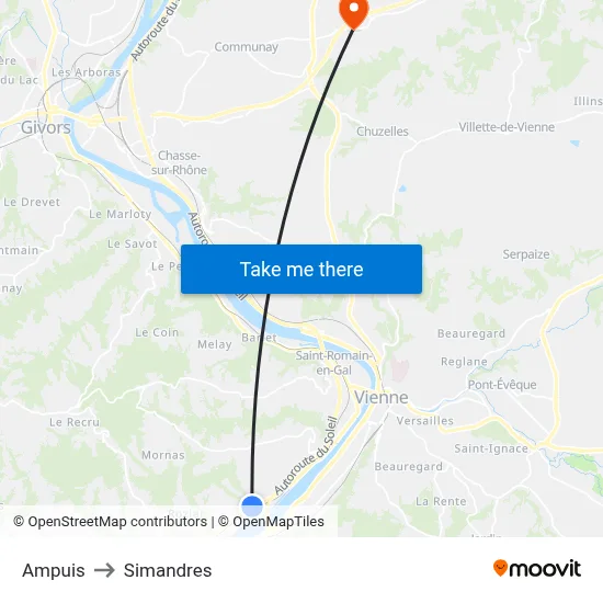 Ampuis to Simandres map