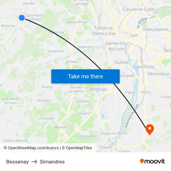 Bessenay to Simandres map