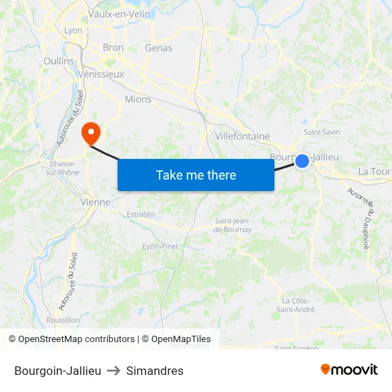 Bourgoin-Jallieu to Simandres map