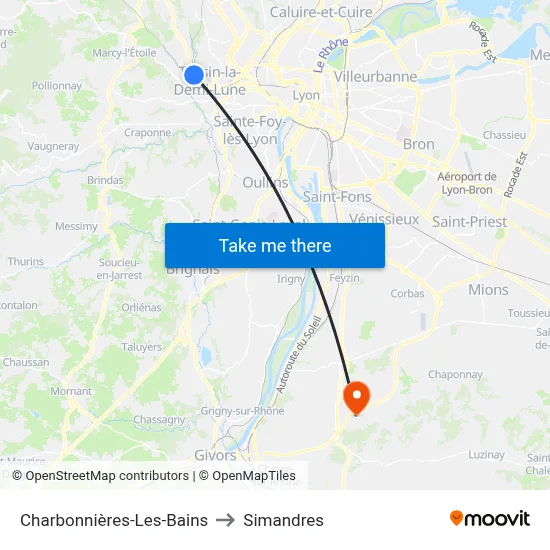 Charbonnières-Les-Bains to Simandres map