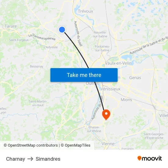 Charnay to Simandres map