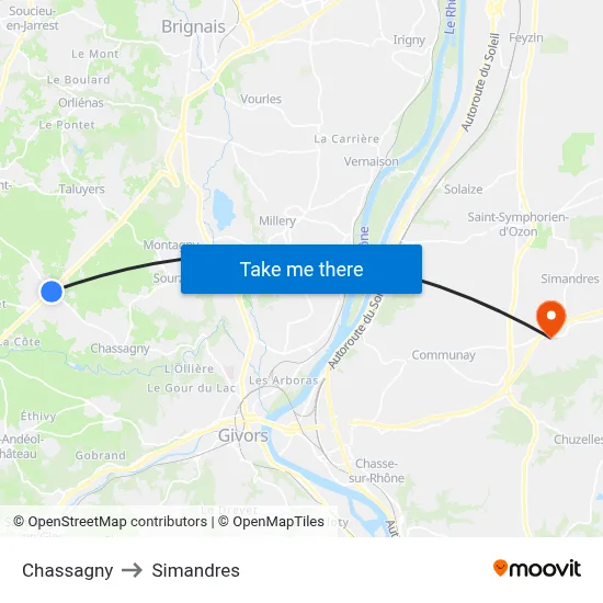 Chassagny to Simandres map