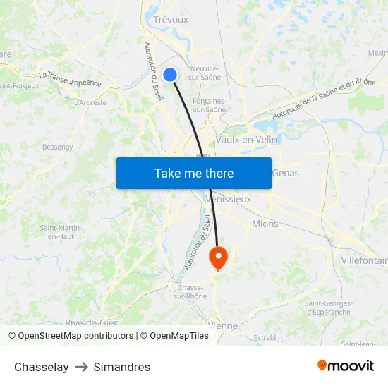 Chasselay to Simandres map
