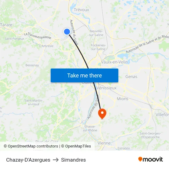 Chazay-D'Azergues to Simandres map
