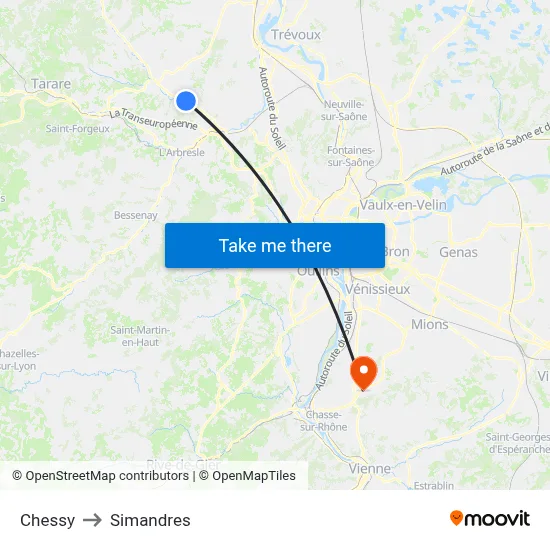 Chessy to Simandres map