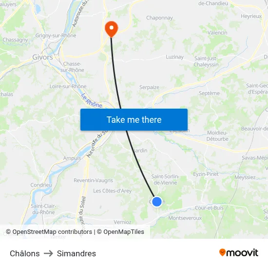 Châlons to Simandres map