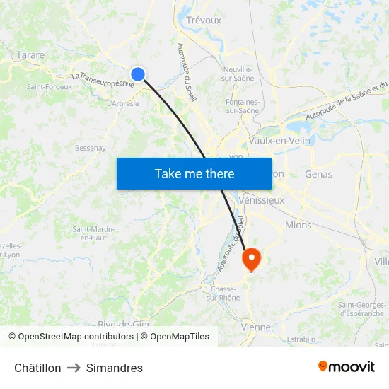 Châtillon to Simandres map