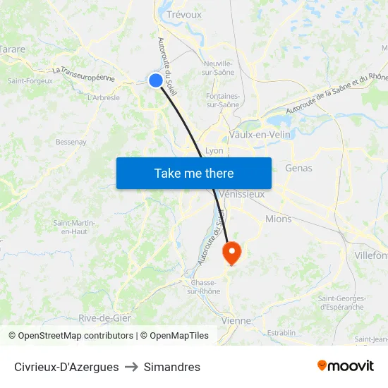 Civrieux-D'Azergues to Simandres map