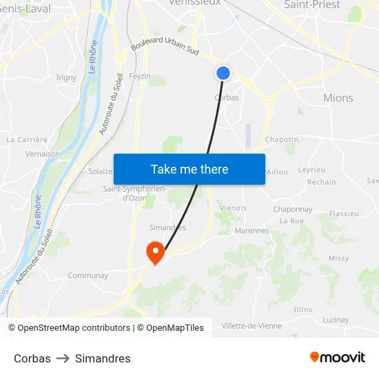 Corbas to Simandres map