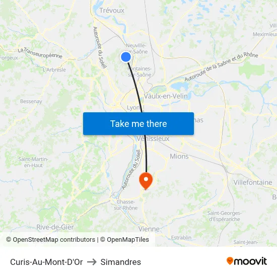 Curis-Au-Mont-D'Or to Simandres map