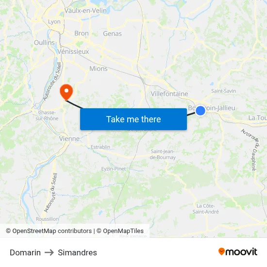 Domarin to Simandres map
