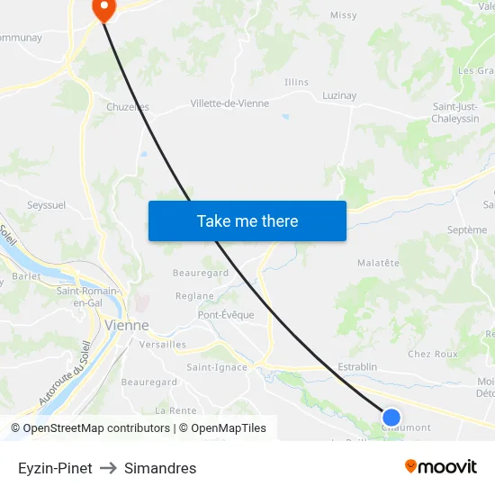 Eyzin-Pinet to Simandres map