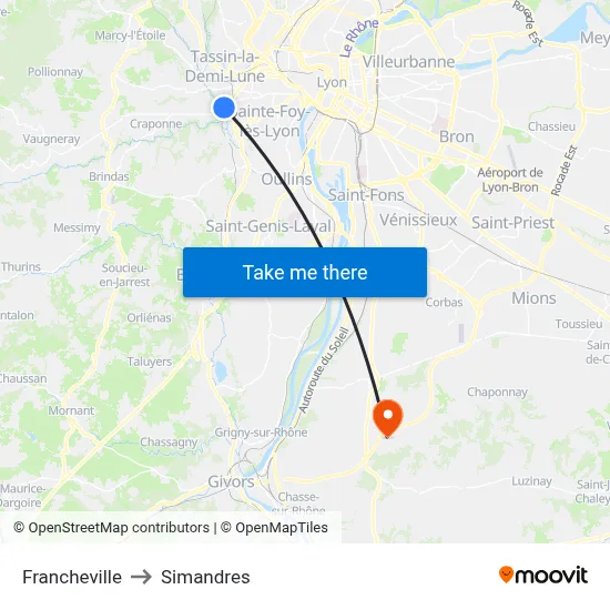 Francheville to Simandres map