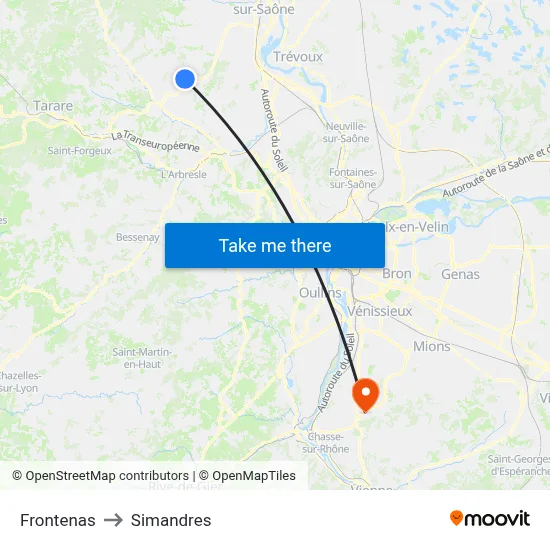 Frontenas to Simandres map
