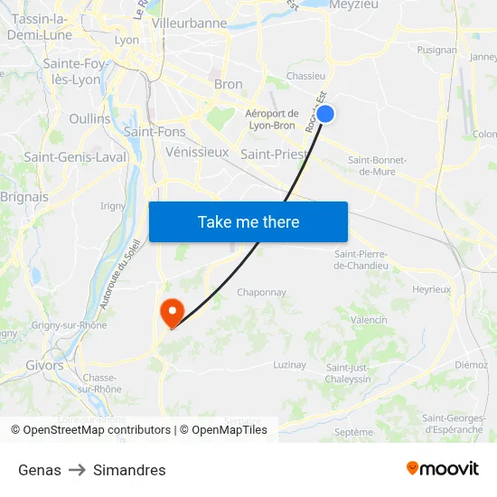 Genas to Simandres map