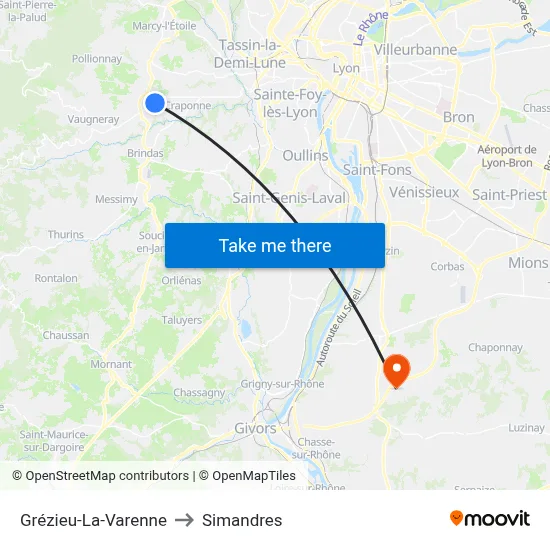 Grézieu-La-Varenne to Simandres map