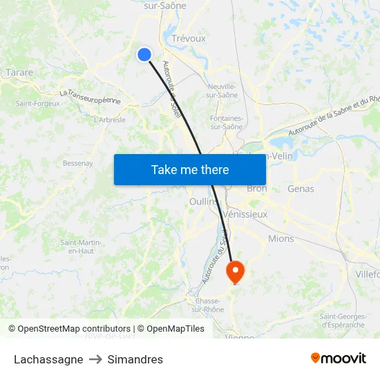 Lachassagne to Simandres map