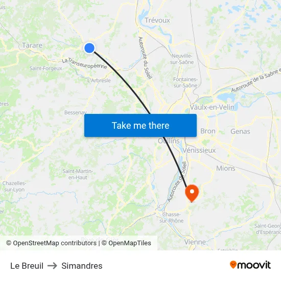 Le Breuil to Simandres map