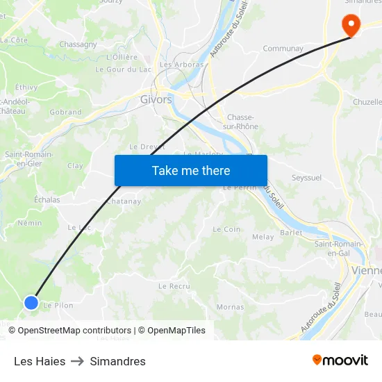 Les Haies to Simandres map