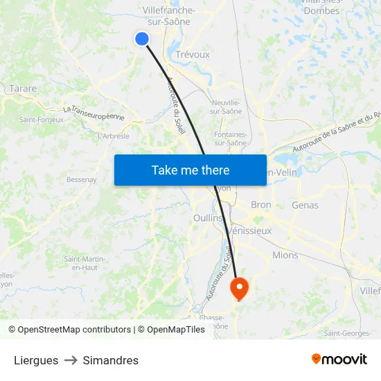 Liergues to Simandres map