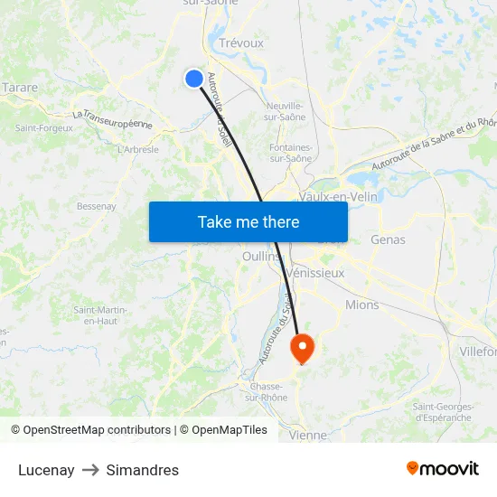 Lucenay to Simandres map