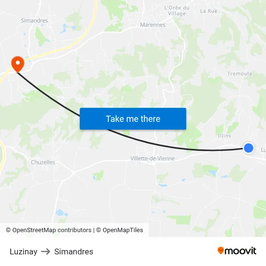 Luzinay to Simandres map