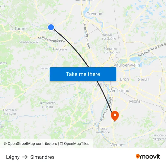 Légny to Simandres map