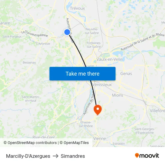 Marcilly-D'Azergues to Simandres map