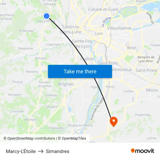 Marcy-L'Étoile to Simandres map