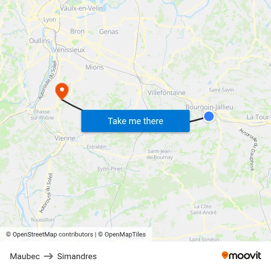 Maubec to Simandres map