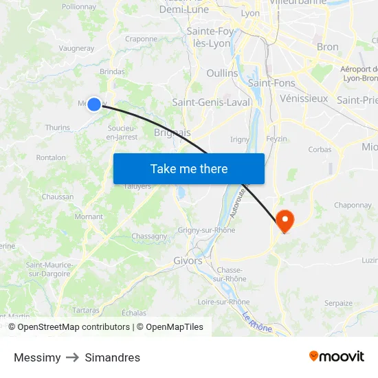 Messimy to Simandres map
