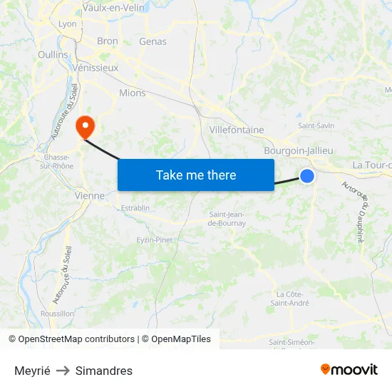 Meyrié to Simandres map