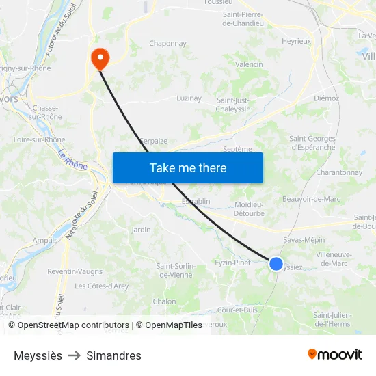 Meyssiès to Simandres map