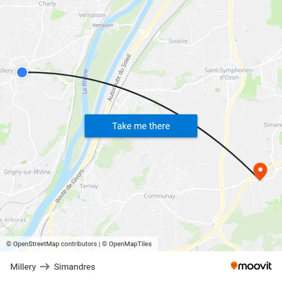 Millery to Simandres map