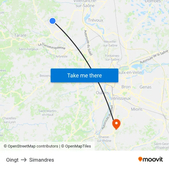 Oingt to Simandres map