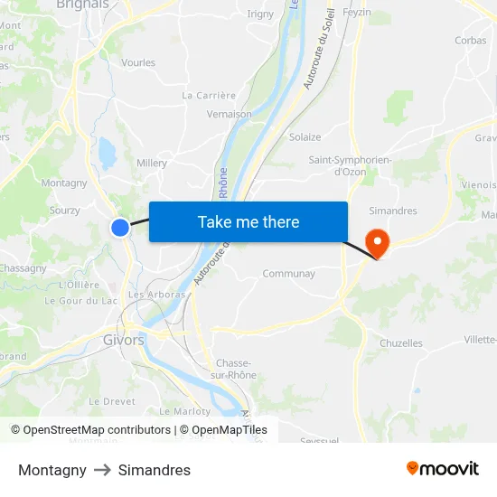 Montagny to Simandres map