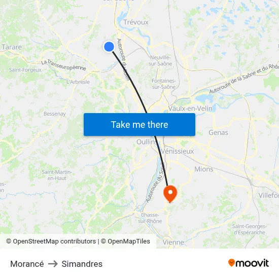 Morancé to Simandres map