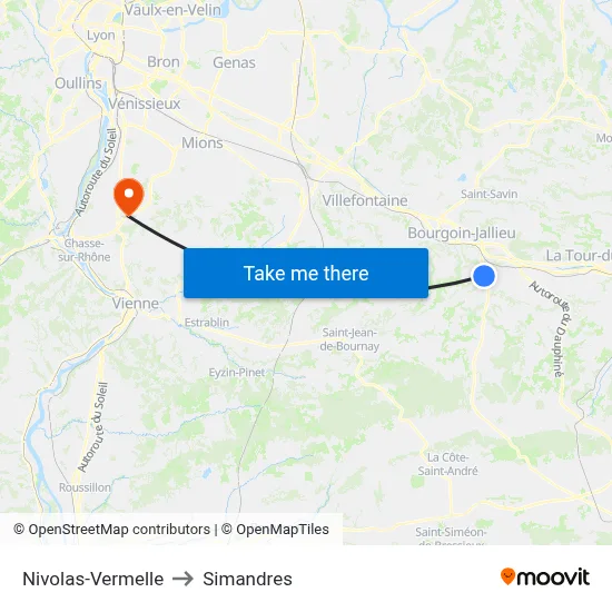 Nivolas-Vermelle to Simandres map