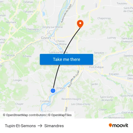 Tupin-Et-Semons to Simandres map