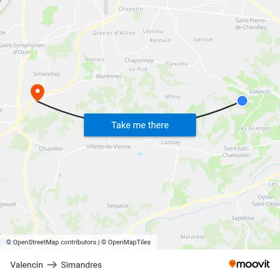 Valencin to Simandres map