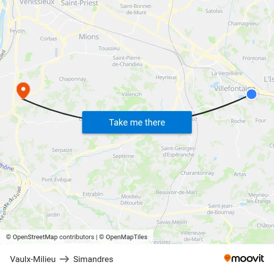 Vaulx-Milieu to Simandres map