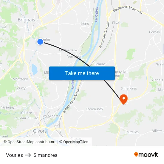 Vourles to Simandres map