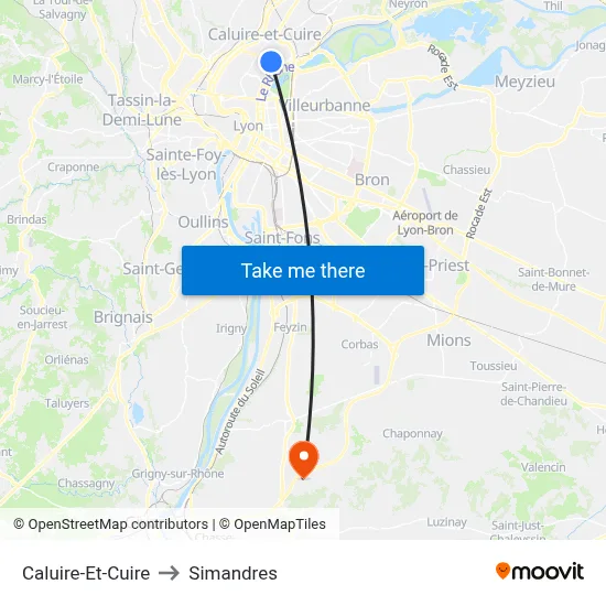Caluire-Et-Cuire to Simandres map